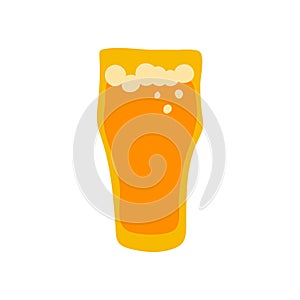 Beer glass. Hand drawn cartoon illustration. Foam alcoholic drink. Doodle shape art graphic design. Beverage for restaurants,