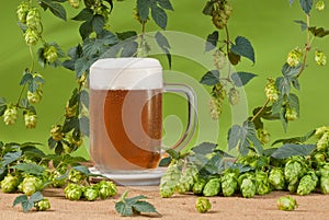 Beer glass with hops