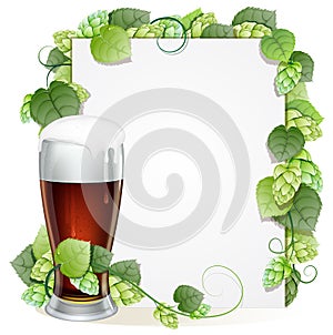 Beer glass and hops branch
