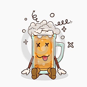 beer glass with kawaii cute face hold empty signboard for copyspace mascot vector illustration