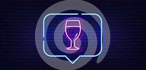 Beer glass line icon. Pub Craft beer sign. Neon light speech bubble. Vector