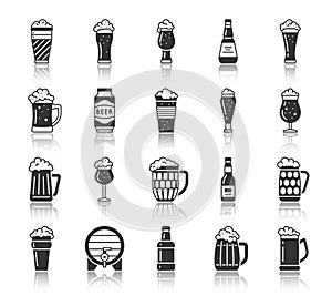 Beer glass mug black silhouette icons vector set