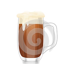 Beer glass mug, cup full of craft brown alcohol drink with bubbles for festival or party in pub