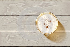 Beer Glass Mug Foam Top View Oktoberfest Wood Table Background