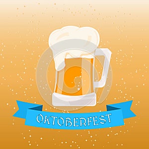 Beer glass mug OKTOBERFEST beer festival. Light beer texture with bubbles.