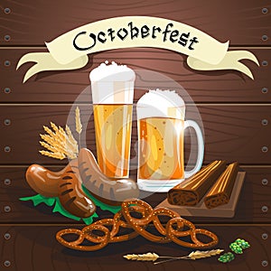 Beer Glass Mug With Sausage Pretzel Oktoberfest Festival Banner