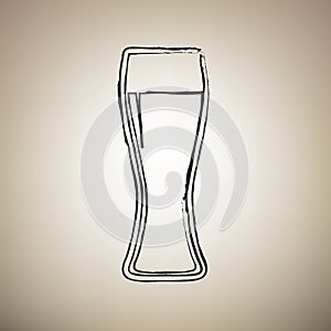 Beer glass sign. Vector. Brush drawed black icon at light brown