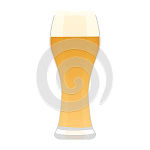 Beer glass, tall clear cup of lager with foam for celebration in bar