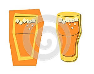 Beer glass on white background. Cartoon sketch graphic design. Flat style. Colored hand drawn image. Party drink concept for