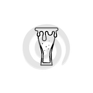 beer glass or wiezenbier glass icon with overfilled with water on white background. simple, line, silhouette and clean style