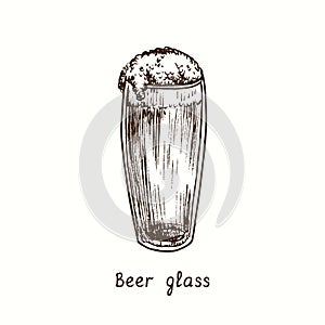 Beer glass Willi Becher or willybecher. Ink black and white doodle drawing photo