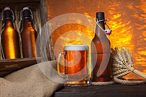 Beer glass with wooden crate