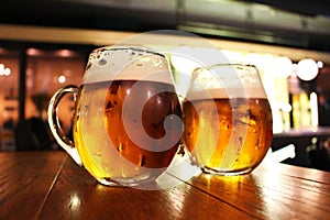 Beer Glasses on Bar Table