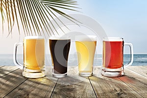 Beer glasses by the beach product backdrop