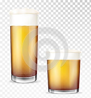 Beer glasses. Empty and full transparent cup