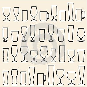 Beer glasses icons set. Wine glass. Cups. Mugs.