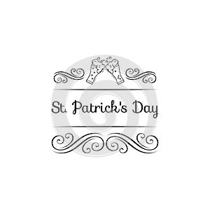 Beer glasses, mugs. Saint Patrick s Day symbol. Swirls, ornate frames. Vector illustration. photo