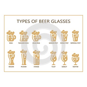 Beer glasses types guide vector