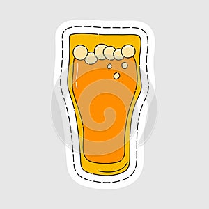 Beer glassware as a sticker. Cartoon sketch graphic design. Doodle style. Colored hand drawn image. Party drink concept for