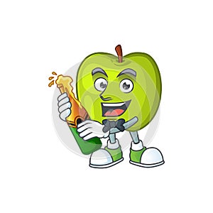 With beer granny smith apple character for health mascot