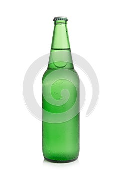Beer in a green bottle on a white background