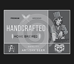 Beer hand crafted home brewed white on black