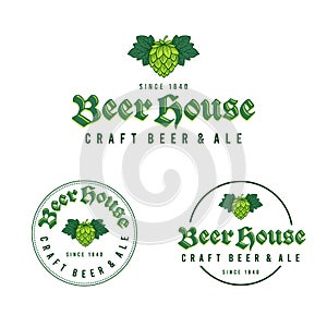 Beer House different logos. Hop Cones and Typographic Composition.