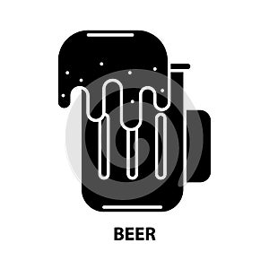 beer icon, black vector sign with editable strokes, concept illustration