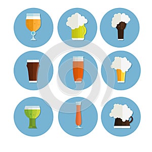 Beer icons set. bottle, glass and label. cups silhouette, , isolated. Oktoberfest .