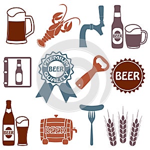Beer icons set. Colorful Drink labels or signs. Vector symbols and design elements for restaurant, pub or cafe.