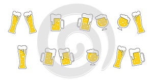 Beer icons set with different beer mugs vector illustration isolated. Icons for pub bar or menu