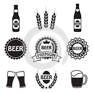 Beer icons, symbols and labels set. Vector.