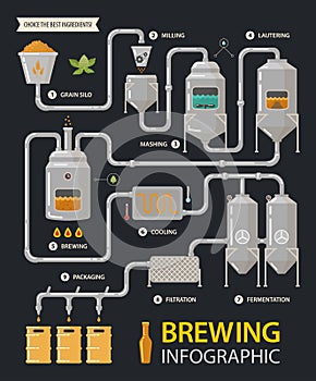 Beer infographic or brewery line factory process