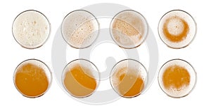 Beer Isolated Top View, Unfiltered Lager in Glass, Wheat Beer with Foam, Bubbles on Alcohol Drunk Mug Top photo