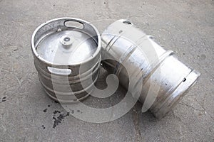 Beer kegs 50 liters. Warehouse. Indoors and outdoors. Silver colour