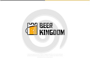 Beer Kingdom Logo Design. Vector Logo Template. A symbol of a full beer mug and a medieval curtain wall of a kingdom. EPS10