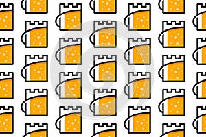 Beer Kingdom Seamless Pattern Design. Vector Pattern Template. Repeating geometric pattern illustration of a full beer mug and a m