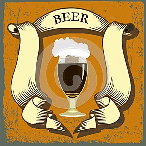 Beer label for brasserie restaurant with beer glasses and crown