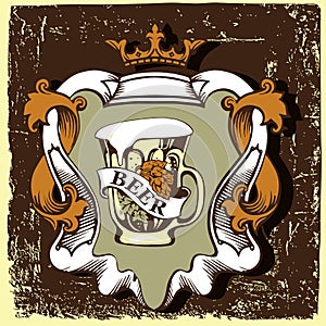 Beer label for brasserie restaurant with beer mug and crown