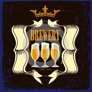 Beer label for brasserie restaurant with beerglasses and crown