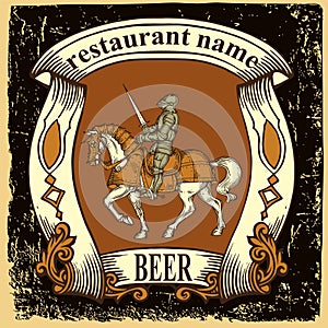 Beer label for brasserie restaurant with knight