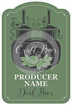 Beer label with hops and brewery production line