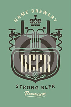 Beer label with the image of the brewery and hops