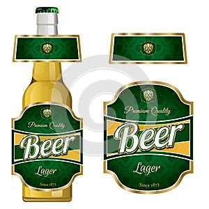 Beer label template with neck label. Lager beer.