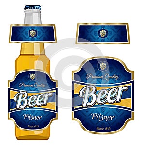 Beer label template with neck label. Pilsner beer.