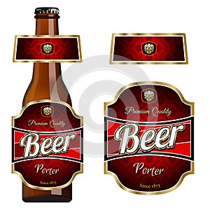 Beer label template with neck label. Porter beer.