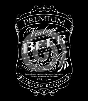 Beer label western hand drawn frame blackboard typography border