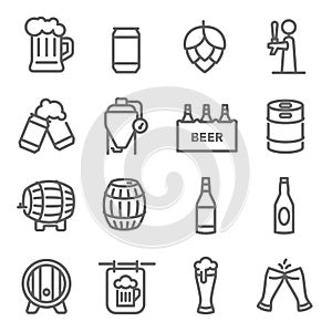 Beer Line Icon Set. Contains such Icons as Craft Beer, Tank, Hops and more. Expanded Stroke