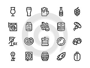 Beer Line Icon. Vector Illustration Flat style. Included Icons as Bar Signboard, Snacks, Non-Alcoholic Drink, Glass, Keg