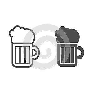 Beer line and solid icon. Beer mug illustration isolated on white. Alcohol pint glass with froth outline style design